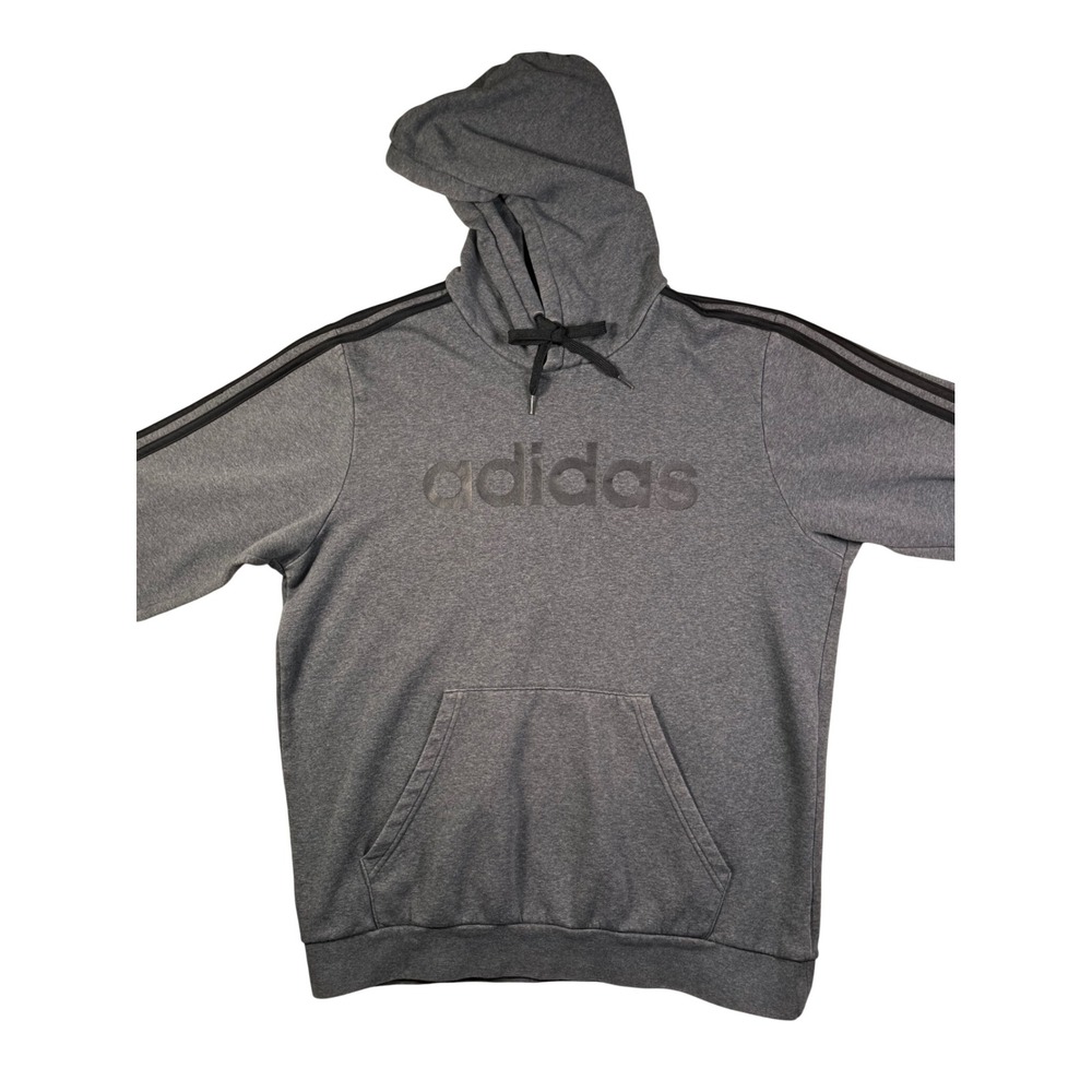 Adidas Gray Pullover Hoodie Sweatshirt Mens LargeTonal Logo Pocket‎ - Picture 2 of 7